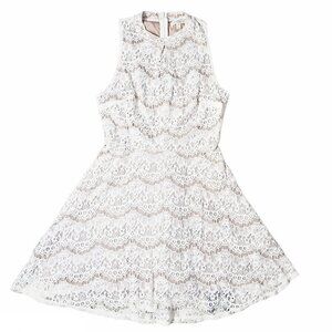 Love Fire Ivory Nude Scallop Lace Overlay Dress